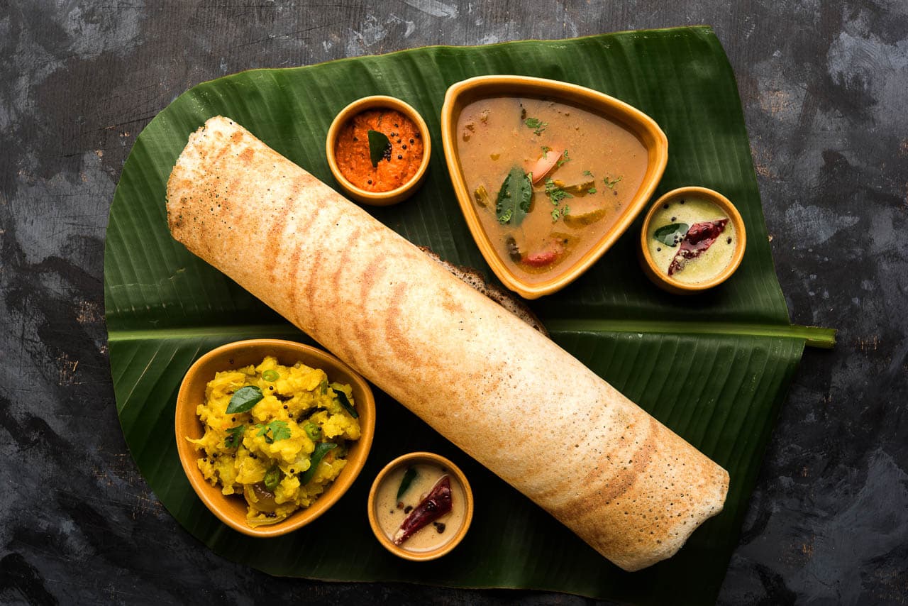 Masala dosa on a plate